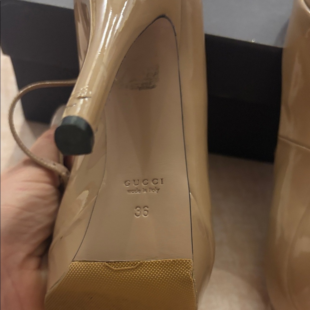 Patent Leather Platform Peep-Toe Pumps in Nude by Gucci - Picture 5 of 6